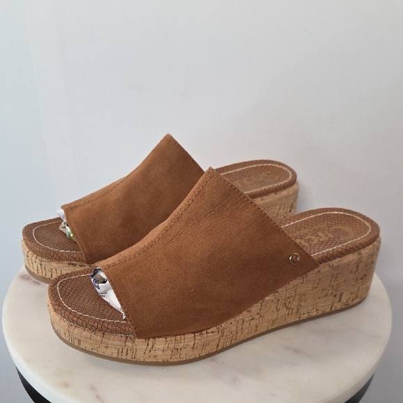 Circus by Sam Edelman Shoes - Circus by Sam Edelman Tan Faux Suede Cork Wedge Sandals Size 7